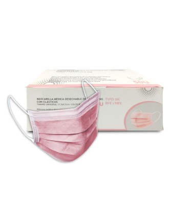MASCARILLA MÉDICA c.gomas 3 capas Rosa (caja 50 uds.)