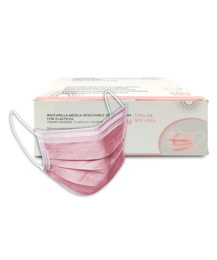 MASCARILLA MÉDICA c.gomas 3 capas Rosa (caja 50 uds.)
