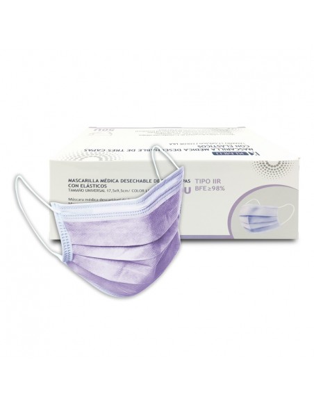 MASCARILLA MÉDICA c.gomas 3 capas Lila (caja 50 uds.)
