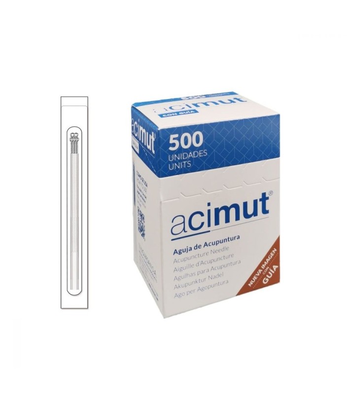 Aguja Acupuntura ACIMUT Acero Mango plata con Guía + Cabeza (500 uds.)