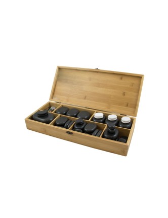 SET 64 piedras para masaje de basalto + 7 piedras chakra