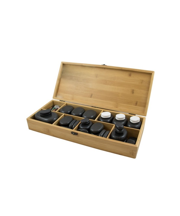 SET 64 piedras para masaje de basalto + 7 piedras chakra