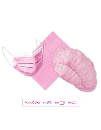Pack PodoColor Mascarilla + Talla + Gorro Desechable - Rosa