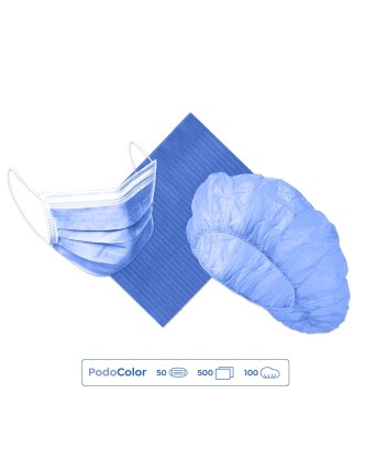 Pack PodoColor Mascarilla + Talla + Gorro Desechable - Azul