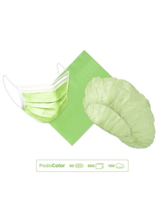 Pack PodoColor Mascarilla - Lima+ Talla Verde+ Gorro Desechable - Verde
