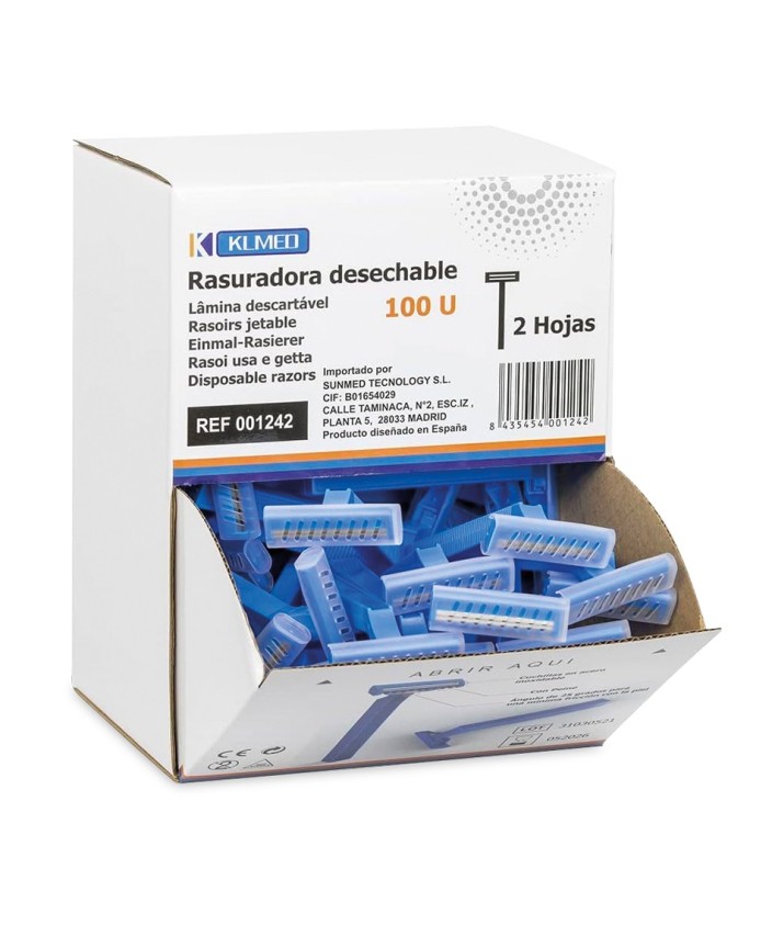 Rasuradora desechable no estéril 2 hojas 100 uds Azul