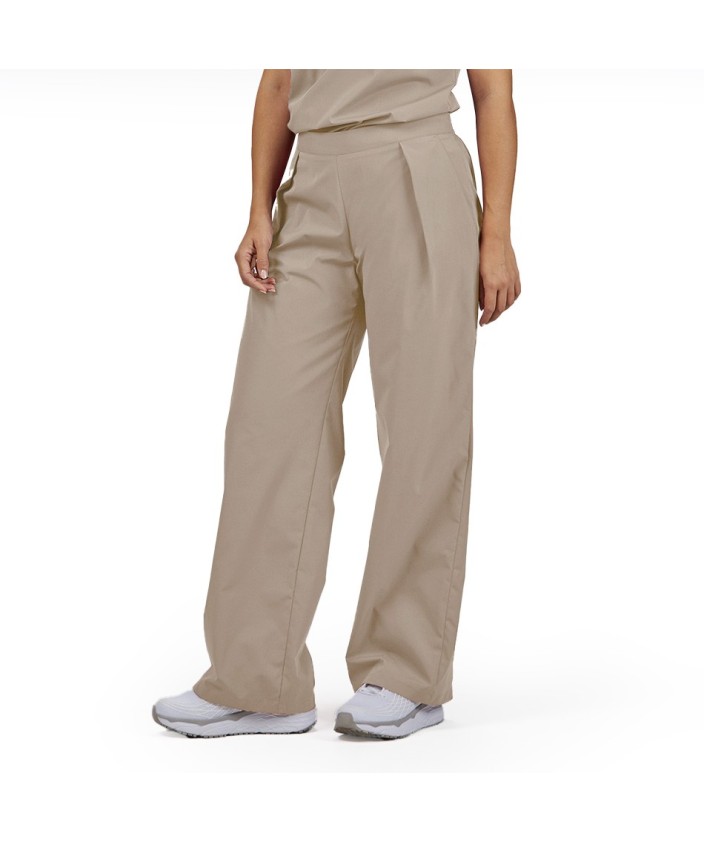 Pantalón Mujer Recto con pinzas Color Arena