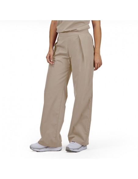 Pantalón Mujer Recto con pinzas Color Arena