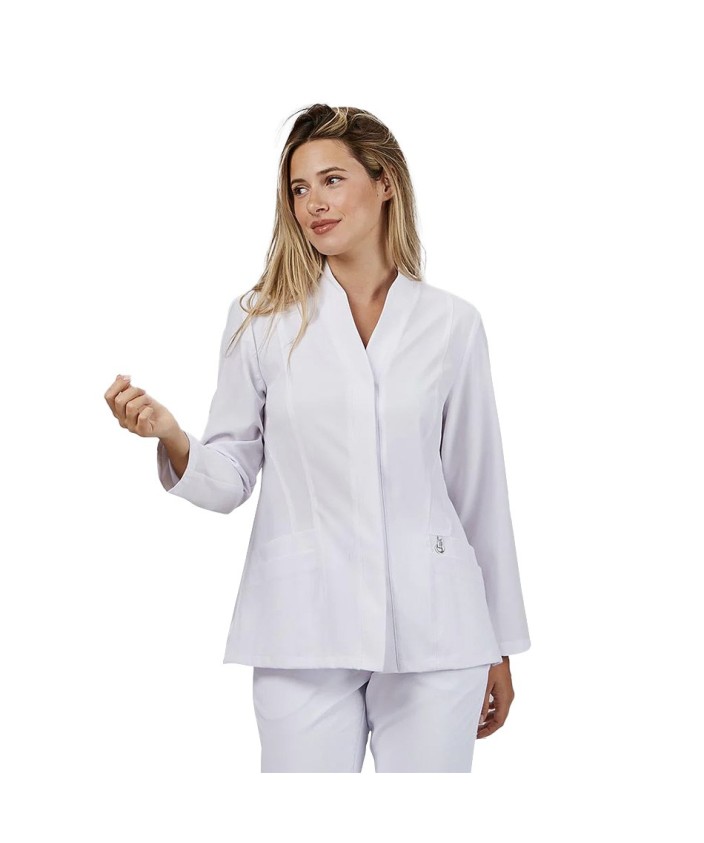 Blusa Mujer Manga Larga con botó oculto Blanco